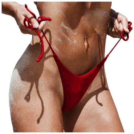 GEWSEY Bikini Bottoms for Women String Bathing Suit Bottom with Moderate Coverage Low Waist Swim Bottom Red  M