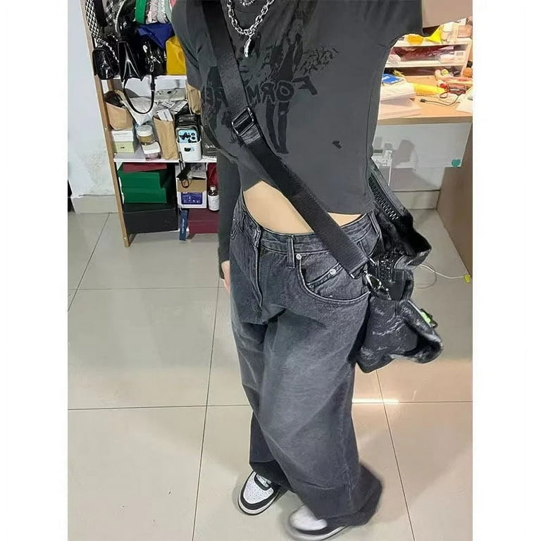 Women Streetwear Black Baggy Jeans High Waiste Oversize Wide Women Streetwear Black Baggy Jeans High Waiste Oversize Wide