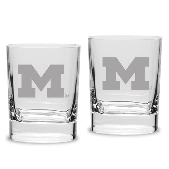 Michigan Wolverines Set of 2 Square Double Old Fashioned Glasses
