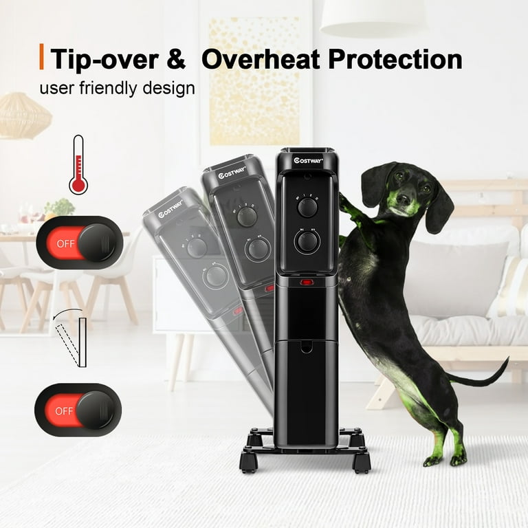 Costway 1500W Oil Filled Heater Portable Radiator Space Heater w/Adjustable  Thermostat Black - Walmart.com