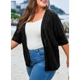 thumbnail image 4 of DOKOTOO Plus Size Cardigan for Women Summer Half Sleeve Cutout Cover Ups Open Front Cardigans Black 3X, 4 of 11