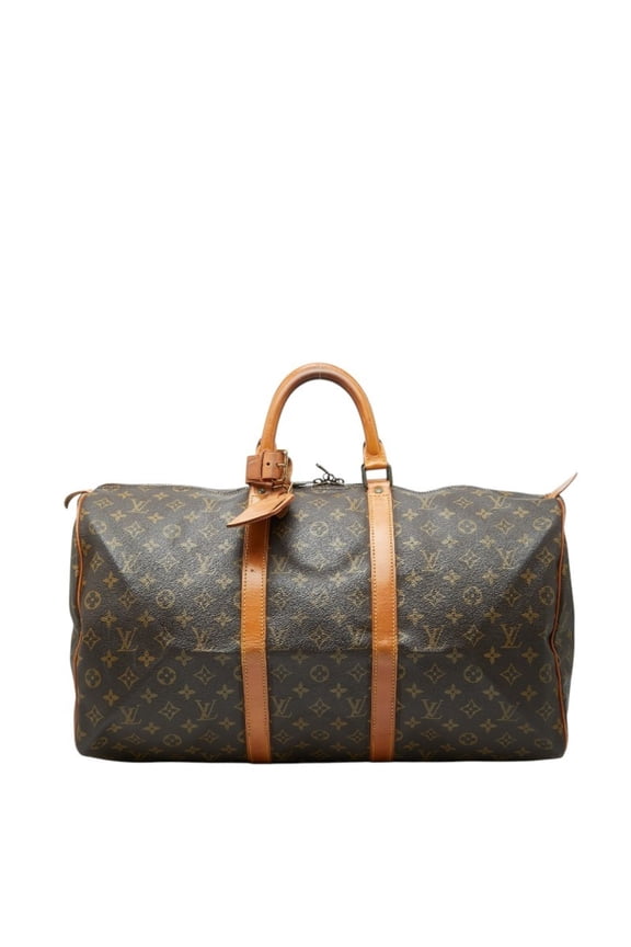 Pre-Owned Louis Vuitton Monogram Keepall 50 Boston Bag, Travel M41426, Brown Leather, Women's...