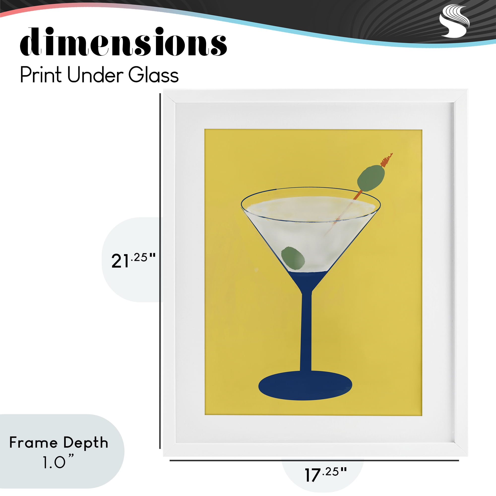 Stupell Industries Martini Glass over Yellow White Framed Print Under Glass, design by Robin Maria