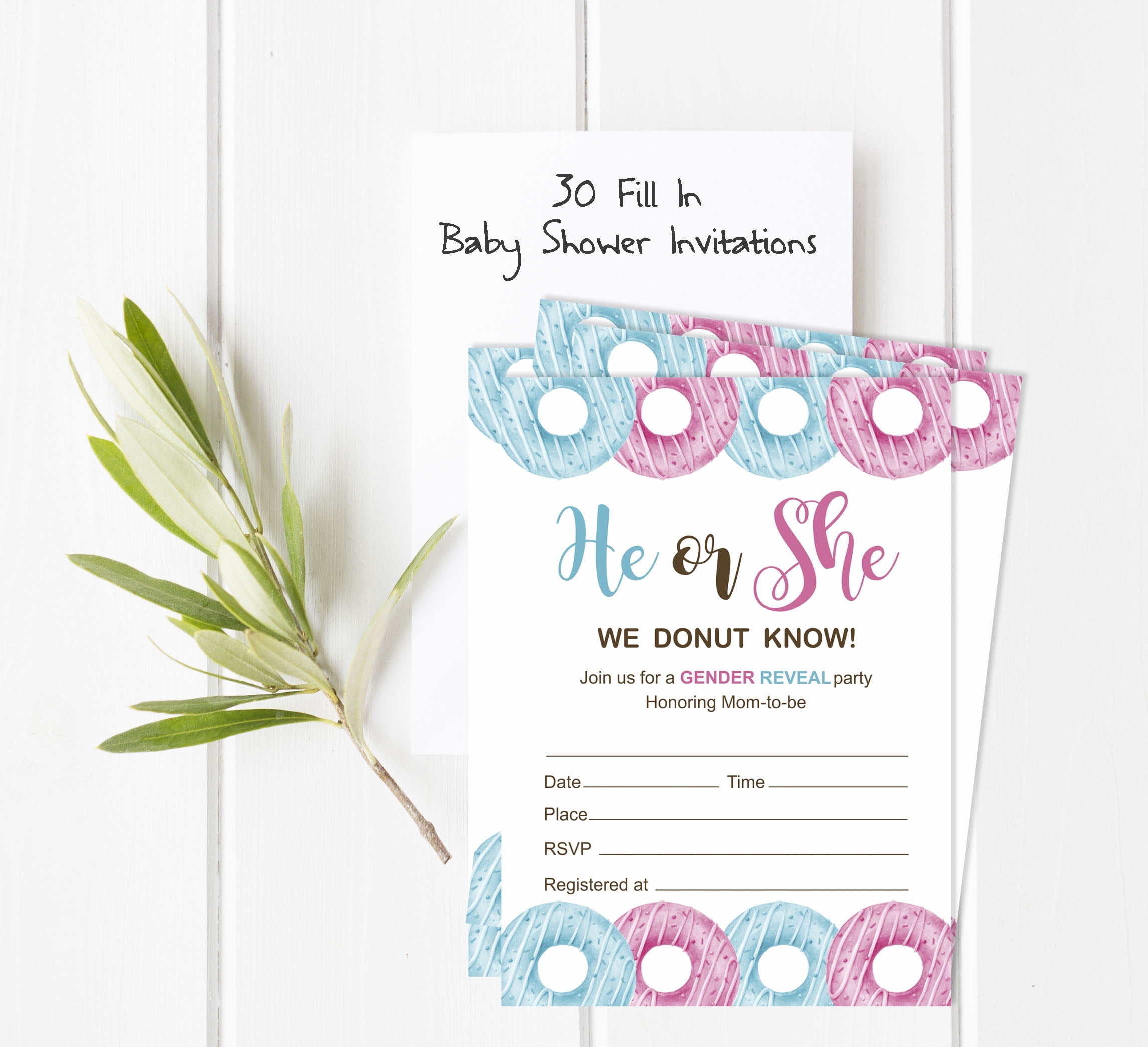 Inkdotpot Set Of 30Donuts Baby Shower Invitations-Diaper Raffle Tickets And Baby Shower Book Request Cards He Or She Gender Reveal Invites Its A Boy Its A Girl