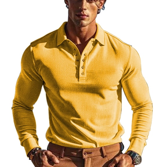 Kaemgyyd Men's Casual Shirts Classic Button Basic Long Sleeve Tops Trendy Solid Color Collar Stylish Golf Tees