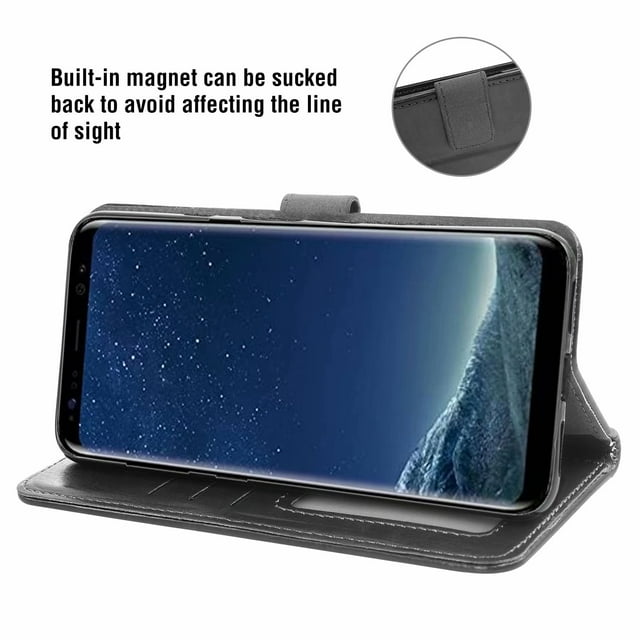 Mobile Phone Cover for Samsung S8, Cover Premium Pu Leather Tpu Flip Cover Magnetic Closure Card Compartment Stand Function Wallet with Lanyard Protective Cover