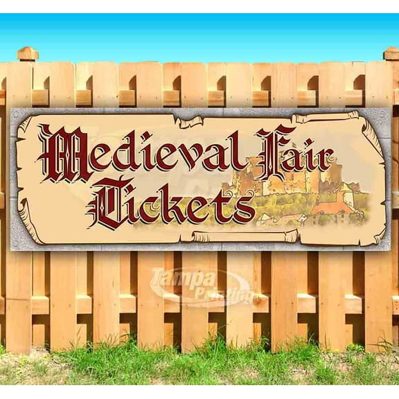 Medieval Fair Tickets Castle Red Text 13 oz Vinyl Banner With Metal Grommets