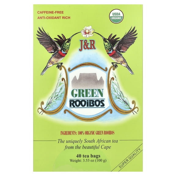 J&R Port Trading Co. Organic Green Rooibos, Caffeine-Free, 40 Tea Bags, 3.53 oz (100 g)