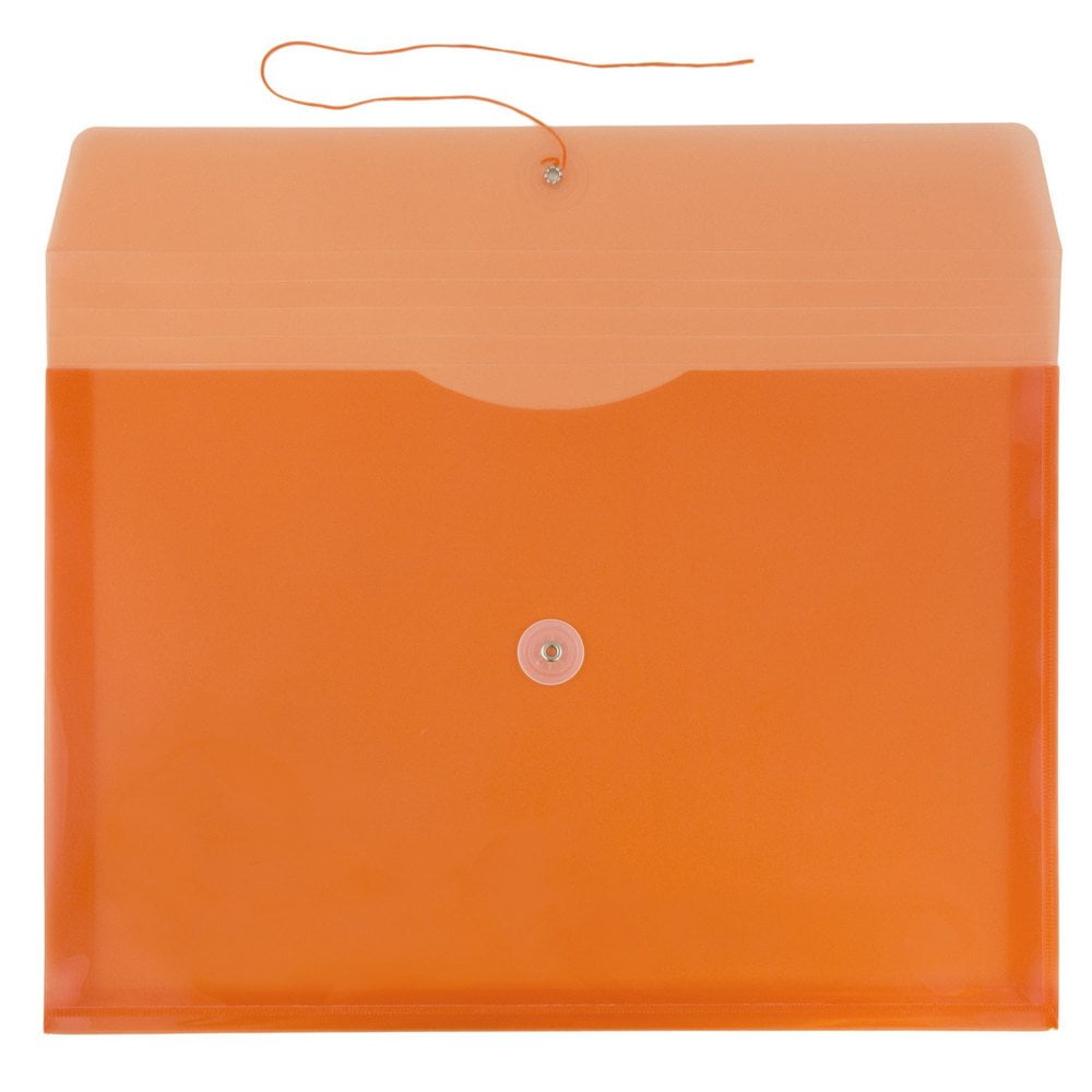 JAM Paper Plastic Envelopes with Button & String Tie Closure, Legal Booklet, 9 3/4 x 14 1/2, Orange, 3/Pack