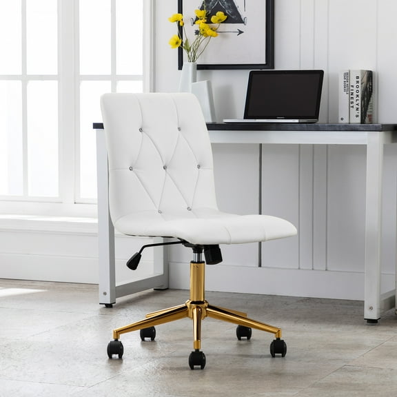 Duhome Elegant Lifestyle Home Office Chair Desk Chair  PU Leather  Rhinestone Tufted Mid-Back White 1 Pcs