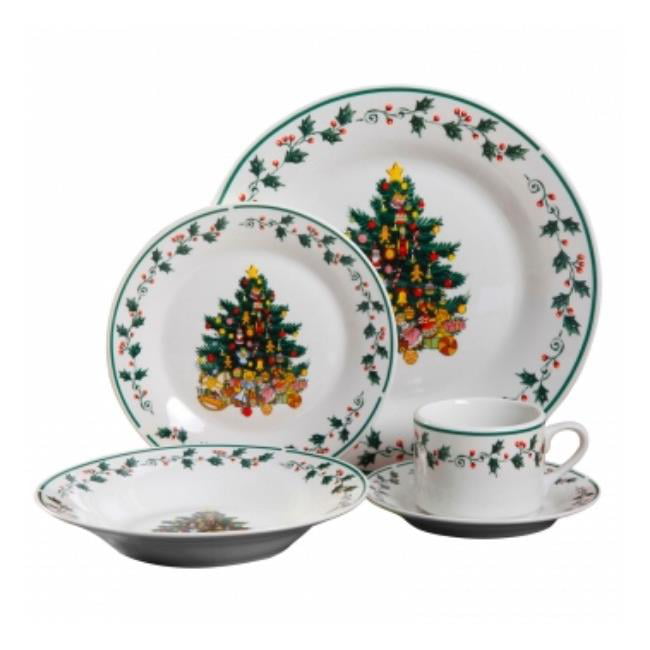Gibson Holiday Gold trim Christmas Dinnerware set in box 20 PC 