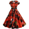 thumbnail image 5 of BLTIBY 2024 Women's Vintage Christmas Dress Xmas Printed 1950s Rockabilly Swing Dresses Short Sleeve Round Neck Lace Cocktail Prom Party Dress Outfits with Belt Red XXL, 5 of 9