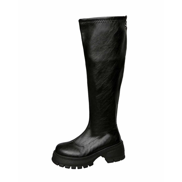QHFBli Square Toe Tall Boots Elevated Knee High Riding Boots With Platform Sole and Rear Zipper Closure for Fall Winter Fashion Comfortable Footwear