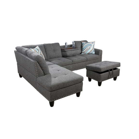 MAYEERTY 97" Linen Sectional Couch (3-Piece Set) - Living Room Sofa, Gray
