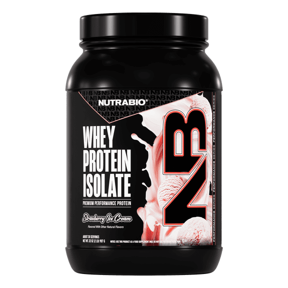 NutraBio 100% Whey Protein Isolate Protein Powder, 25g Protein with Complete Amino Acid Profile, Non-GMO, Soy & Gluten Free, Low Carb, Low Calorie Whey Protein Powder, Strawberry Ice Cream, 2 Lbs