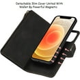 thumbnail image 4 of Wallet Case Compatible with iPhone 12 Mini,[6 Card Slots] [Wrist Strap] [Stand Feature] Detachable 2 in 1 Magnetic Zipper Leather Slim Cover Case for iPhone 12 Mini,5.4 inch Black, 4 of 17