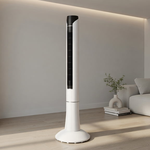 Resenkos 48-Inch Portable Tower Fan with Remote Control, White Bladeless Oscillating Floor Fan – 3 Speeds, 80° Wide Oscillation, Quiet 53dB Operation, 15-Hour Timer & ETL Certified
