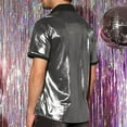 thumbnail image 5 of Bcfgryg Men's Lapel Bright Short Sleeve Shirt Men's Casual Men's Wear Big and Tall Shirts Silver L, 5 of 5
