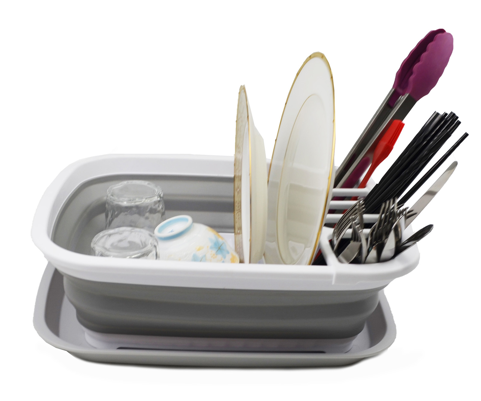 SAMMART 8L (2.11Gallons) Collapsible Plstic Dish Drainer with Drainer Board - Foldable Drying Rack Set - Portable Dinnerware Organizer - Space Saving Kitchen Storage Tray