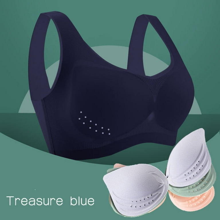 TQWQT Bras for Women Full Coverage Plus Size Ice Silk Bra Seamless with  Removable Pads,Dark Blue XXXL