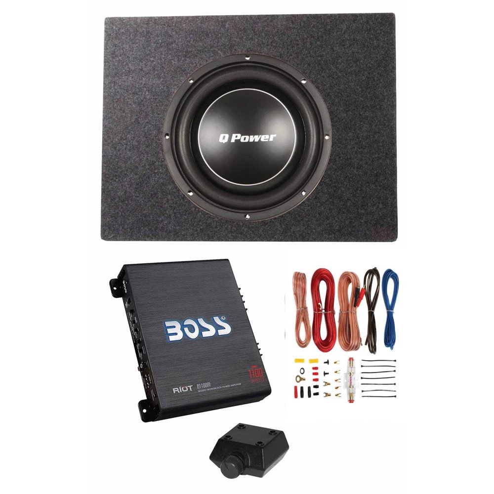 Q Power 1000W Car Subwoofer + Q Power Truck Enclosure + Boss 1100W A/B
