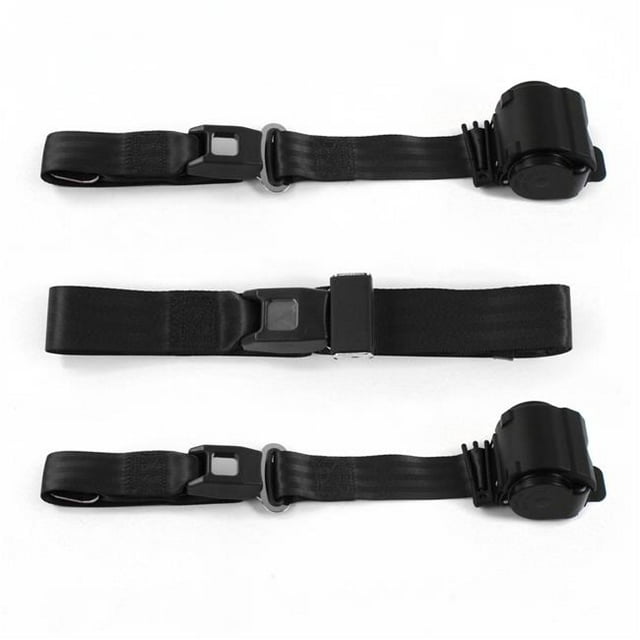 VW Type 3 Squareback Standard 2 Point Black Retractable Bench Seat Belt Kit - 3 Belts