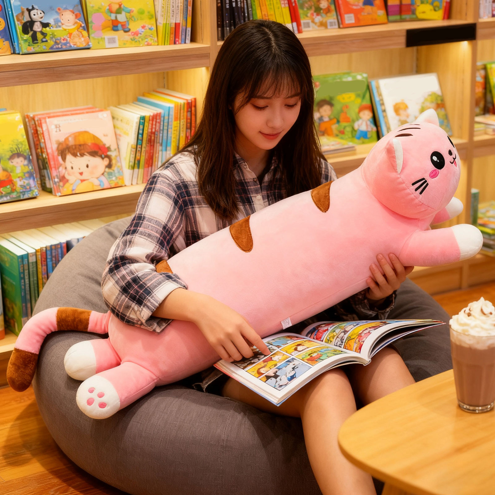 Gytml Pink Cat Heating Hugging Pillow, Portable Electric Heat Pads Usb Powered, Funny Gifts For Women Teen Girls Cat Lovers Birthday Christmas Pink 50x14x9cm