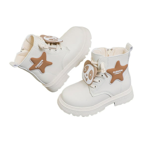 Mepaouo Girls Ankle Boots Cute Waterproof Lace up Combat Dress Boots Kids Winter Outdoor Shoes(Beige,27)