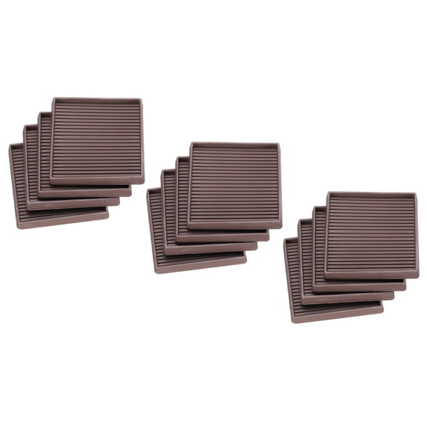 Almohadillas para muebles, 12 piezas de 4'' x 4'' - Protectores de piso de patas de silla de goma cuadrada, taza de rueda antideslizante (marrón)