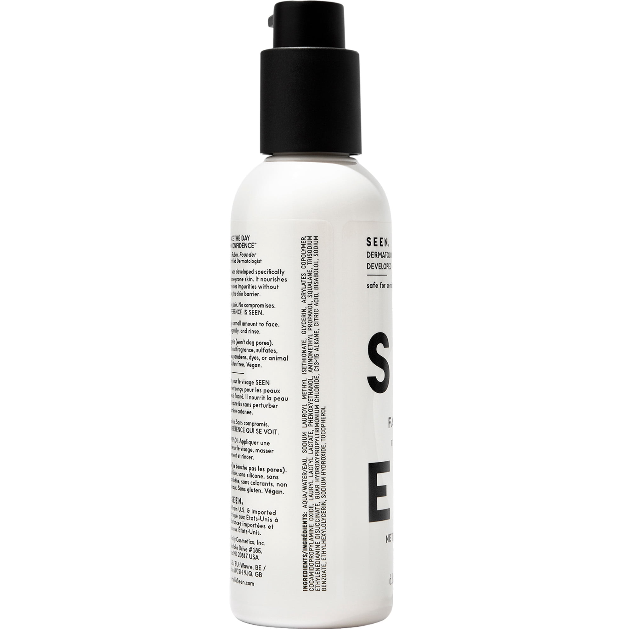SEEN Face Wash, Fragrance Free -Non-Comedogenic & Non-Irritating Face Cleanser - Dermatologist-Developed - Safe for Sensitive, Eczema & Acne Prone Skin