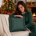 thumbnail image 5 of Kuokaa Dark Green Red Plaid Ruffle Pillow Cover, Christmas Checkered Throw Cushion Case for Sofa, Cover Only, 5 of 7