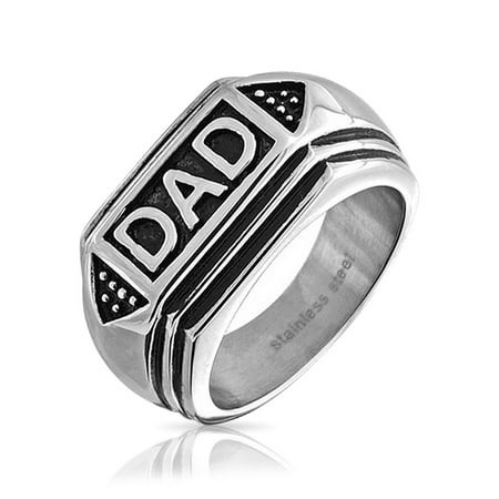 Artisan Sterling Silver Mens Ring - Mens Dad Word Band Signet Ring For Father Day Gift For Men Oxidized Silver Tone Stainless Steel