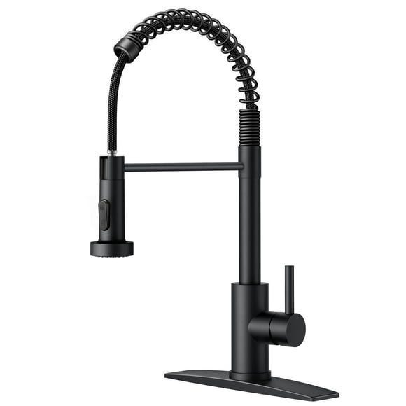 FORIOUS Black Kitchen Sink Faucet with Pull Down Sprayer, Stainless Steel Commercial Single Handle Classic Spring Pull Out Sink Faucet for Farmhouse Camper Laundry Utility Room RV
