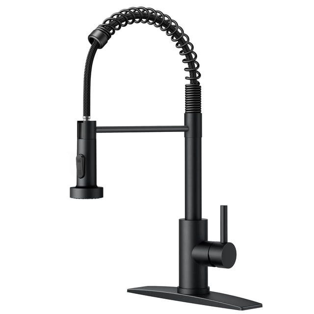FORIOUS Black Kitchen Sink Faucet with Pull Down Sprayer, Stainless Steel Commercial Single Handle Classic Spring Pull Out Sink Faucet for Farmhouse Camper Laundry Utility Room RV