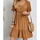 thumbnail image 1 of Vintage Solid Dress Women Summer Short Sleeve V Neck Short Dresses Fashion Casual Loose High Waist Beach A-Line Dress VestidosS&China Gao Jinjia LED, 1 of 2