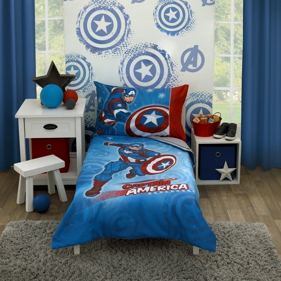 Marvel Captain America 4 Piece Toddler Bedding Set, Toddler Boy
