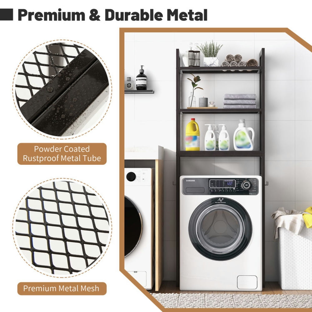 Finihen Toilet Storage Rack, Toilet Storage Shelf, Over-The-Toilet Storage Shelf Space Saving Metal Bathroom Organizer Hooks, for Bathroom, Brown