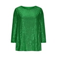 thumbnail image 6 of Xdegoge 3/4 Sleeve Sequin Tops for Women Sparkle Glitter Dressy Casual Blouses Club Party Night Going Out Top Trendy Tunic Tshirts New Years Eve Outfits, 6 of 6
