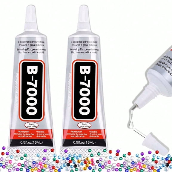 2 PCS 15 ML B7000 Super Glue, Transparent B-7000 Glue Rhinestone Gems Glue Flexible Adhesive for Crafts Jewelry Making Fabric Phone Repair Nail Art Glass