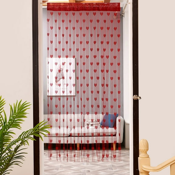 1X Door Curtain 100X200Cm Love Heart String Curtain Window Door Divider Sheer Curtain Valance