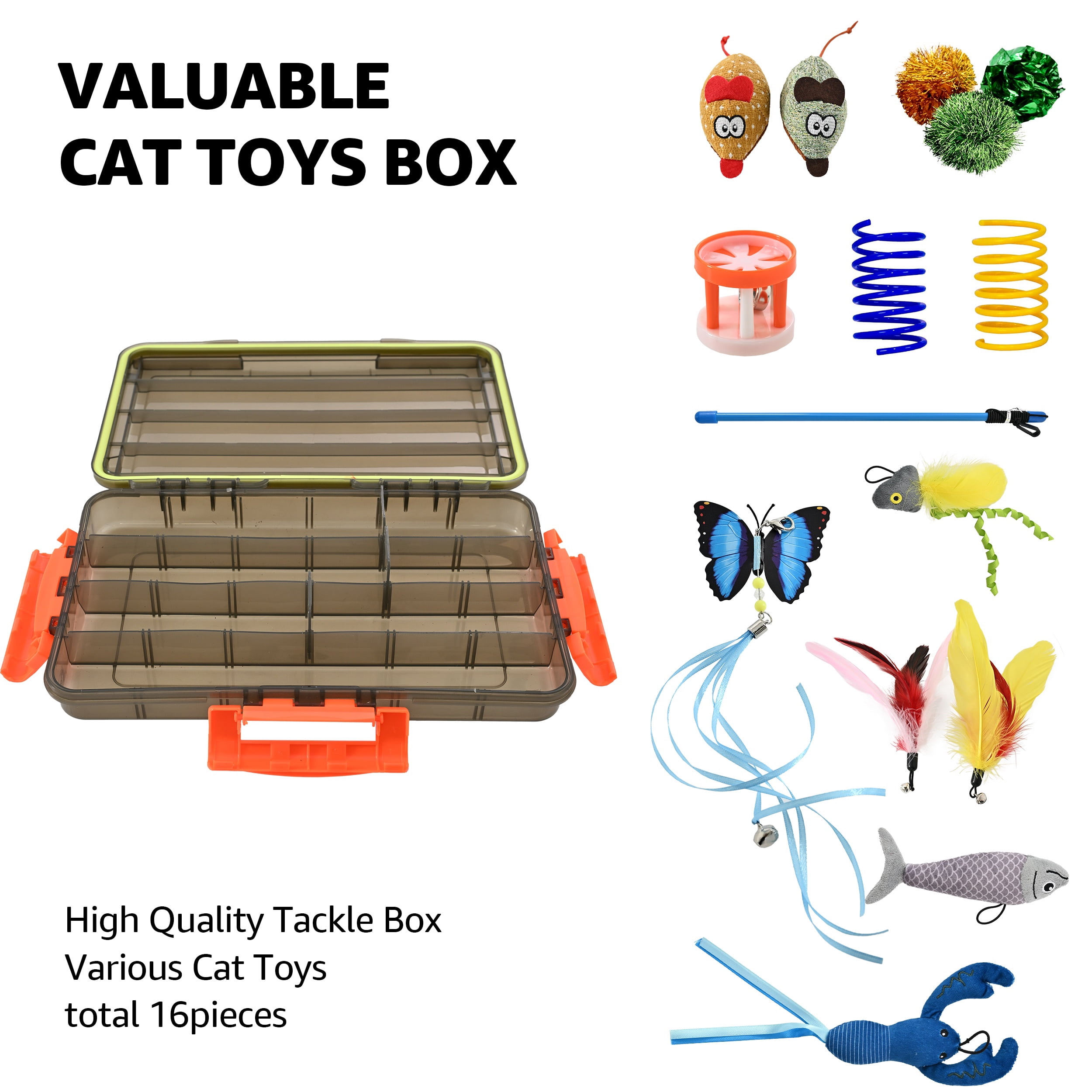 Max & Marlow Cat Toys Interactive Cat Toy Variety Set, 17 Pack includes Feather Teaser, Springs, Balls, Mice & Noise Toys for Indoor Cats