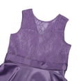 thumbnail image 4 of YONGHS Kids Satin High-Low Floral Lace Flower Girls Dess Wedding Bridesmaid Party Ball Gowns Dark Purple 14, 4 of 6