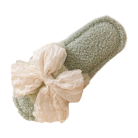 Taqqpue Cute Bow Slippers for Women with Memory Foam Open Toe Fuzzy Solid Color House Slippers Indoor Outdoor Anti-Skid Soft Birthday Gifts for Women Mom