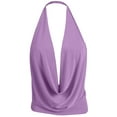thumbnail image 2 of J. METHOD Women's Sleeveless Halter Neck Lightweight Low Cut Deep V Neck Sexy Draped Backless Top Blouse NEWT07 Lavender L, 2 of 6
