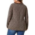 thumbnail image 4 of DARING DIVA Women's Plus Size Floral V Neck Long Sleeve Ruffle Tunic Blouses 1X Brown Orange, 4 of 6