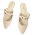 thumbnail image 4 of YDN Women Graceful Pointed Clossed Toe Slip On Mules Chain Strap Low Heel Sandals Casual Dressy Indoor Shoes Size 8.5 Beige, 4 of 5