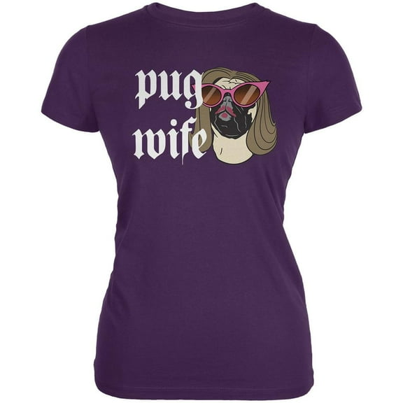 Pug Wife Purple Juniors Soft T-Shirt - Large