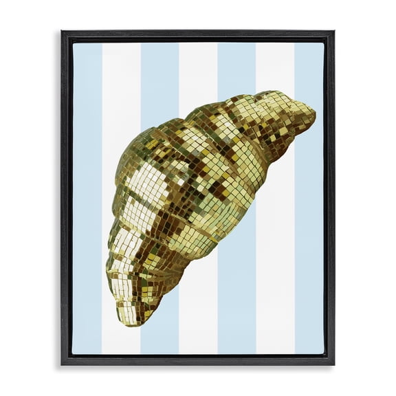 Stupell Industries Disco Croissant & Blue Stripes Food & Beverage Painting Black Floater Framed Canvas Art Print Wall Art, 17 x 21
