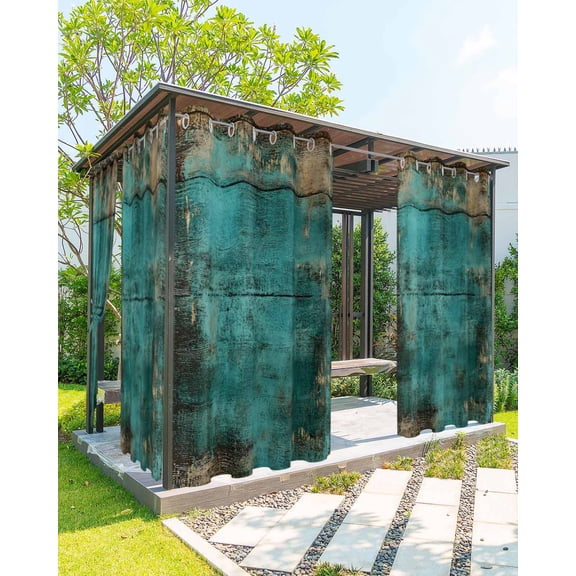 nqOlkjepod Outdoor Curtains for Patio Waterproof, Teal Brown Board Outdoor Privacy Panels Grommet, Farmhouse Vintage Wooden Grain Blackout Outside Curtains for Porch/Cabana/Pergola 54"x95", 1 Panel