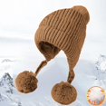 thumbnail image 1 of Bomber Hats Grid Pattern Three Wool Thickened Hat For Children Winter Velvet Outdoor Warm Knitted Hat Bomber Hats, 1 of 3